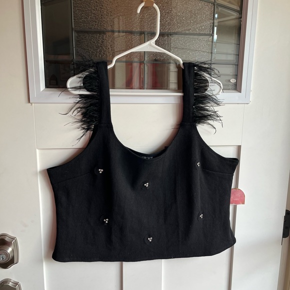 ARULA nwt black crop top with feather accents - Picture 1 of 7